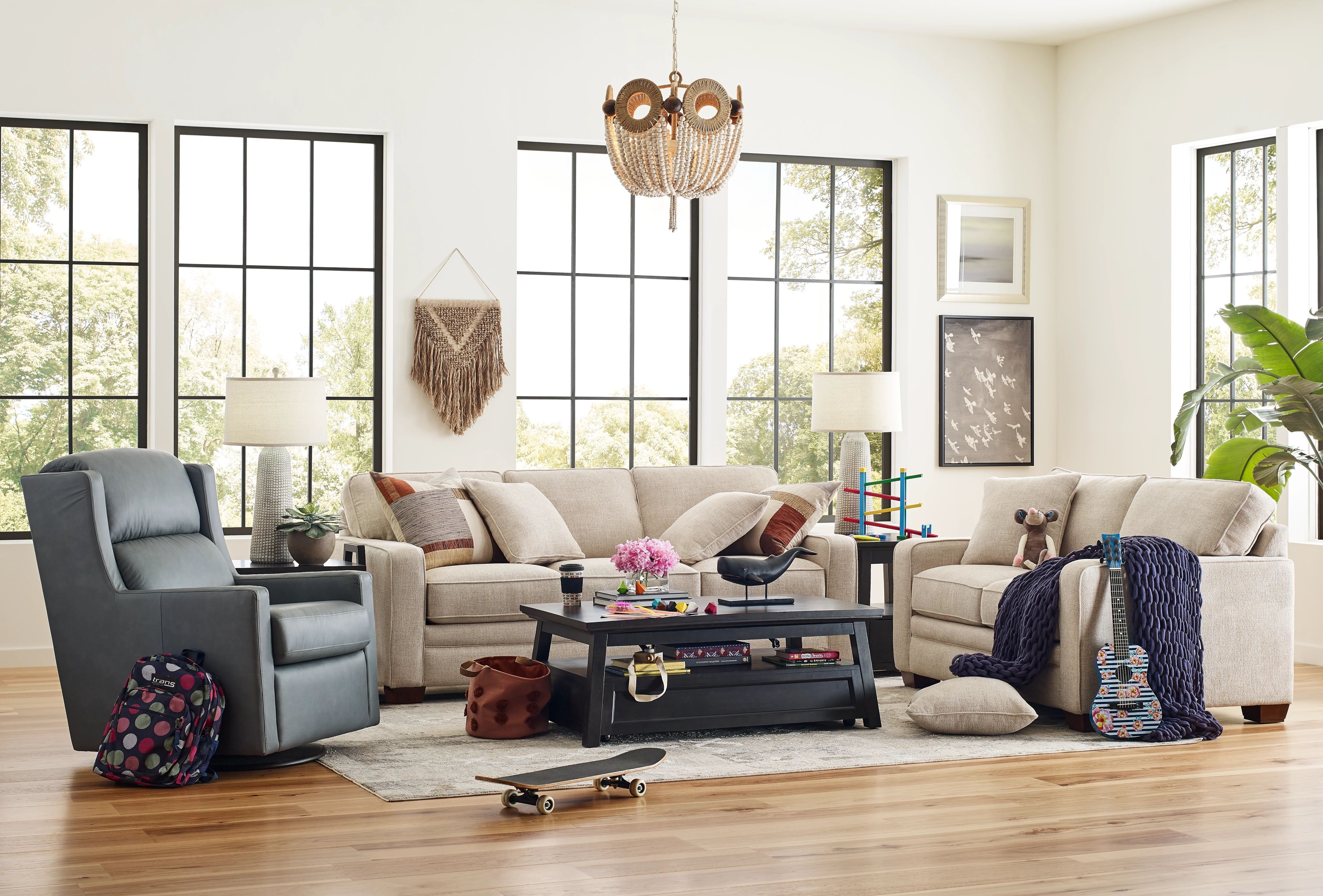 arrange the sofa and loveseat in a u shape or l shape