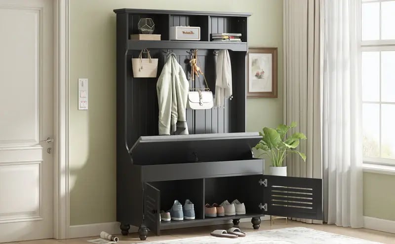 coat rack in living room entryway